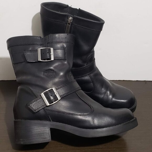 Harley Davidson 83542 Black Leather Lady Motorcycle Zip/Buckle Boots 39 US 8 - Picture 1 of 16